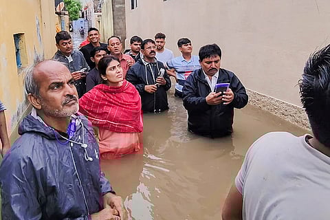 Rivaba Jadeja inspects flood affected area